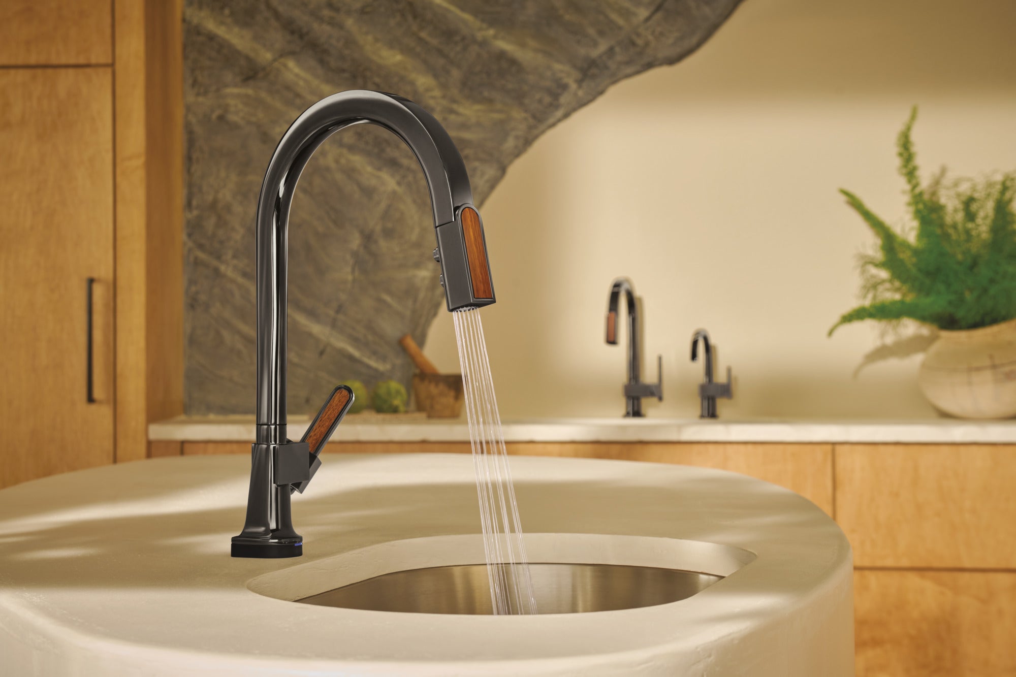 Brizo Frank Lloyd Wright® SmartTouch® Pull-Down Kitchen Faucet with Arc Spout and Wood Wand - Less Handle