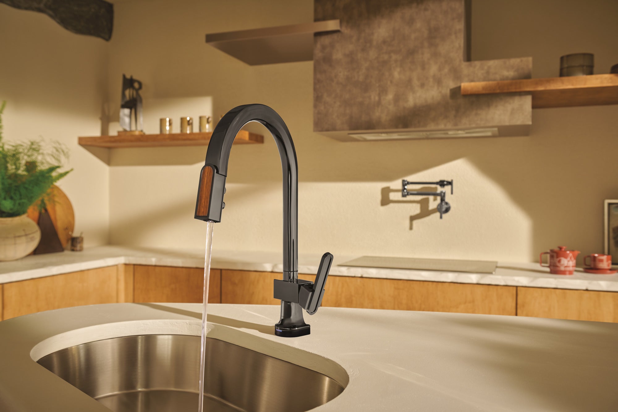 Brizo Frank Lloyd Wright® SmartTouch® Pull-Down Kitchen Faucet with Arc Spout and Wood Wand - Less Handle