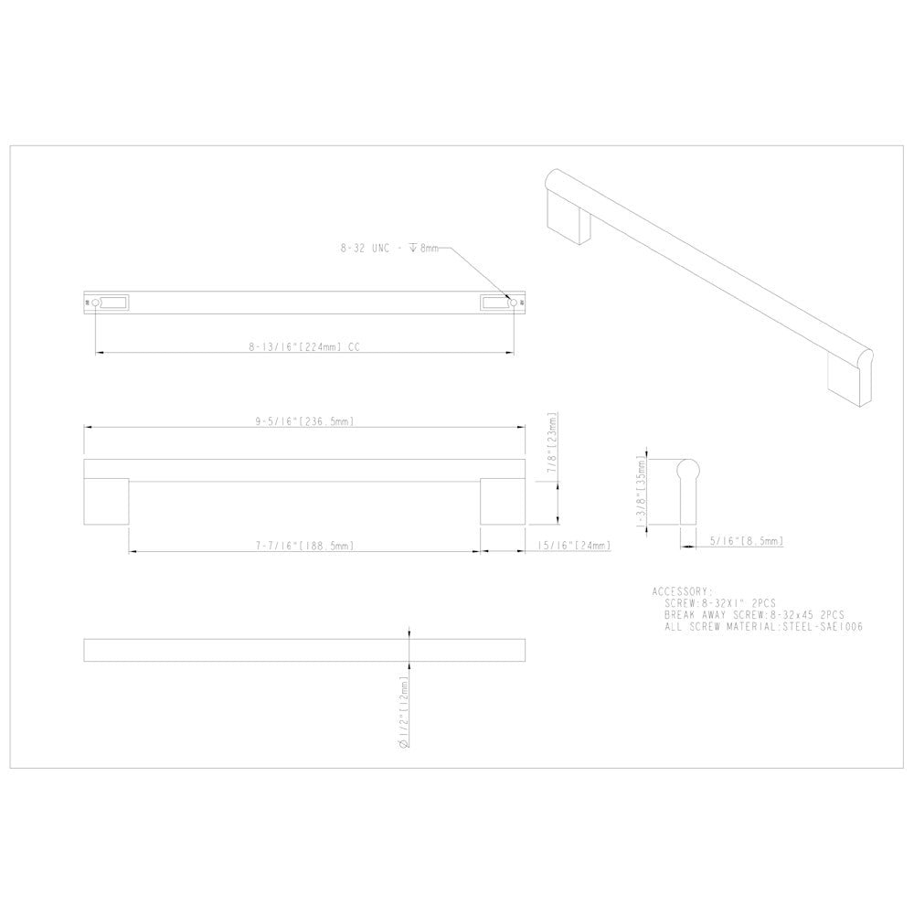 Hardware Resources 96 mm Center-to-Center Satin Nickel Knox Cabinet Bar Pull