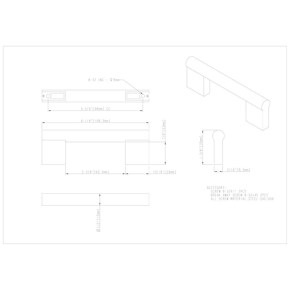Hardware Resources 96 mm Center-to-Center Satin Nickel Knox Cabinet Bar Pull