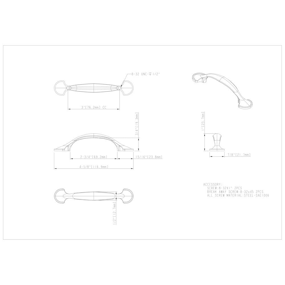 Hardware Resources 3" Center-to-Center Satin Nickel Watervale Cabinet Pull