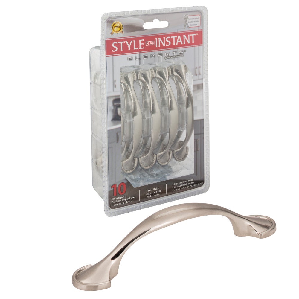 Hardware Resources 3" Center-to-Center Satin Nickel Watervale Cabinet Pull
