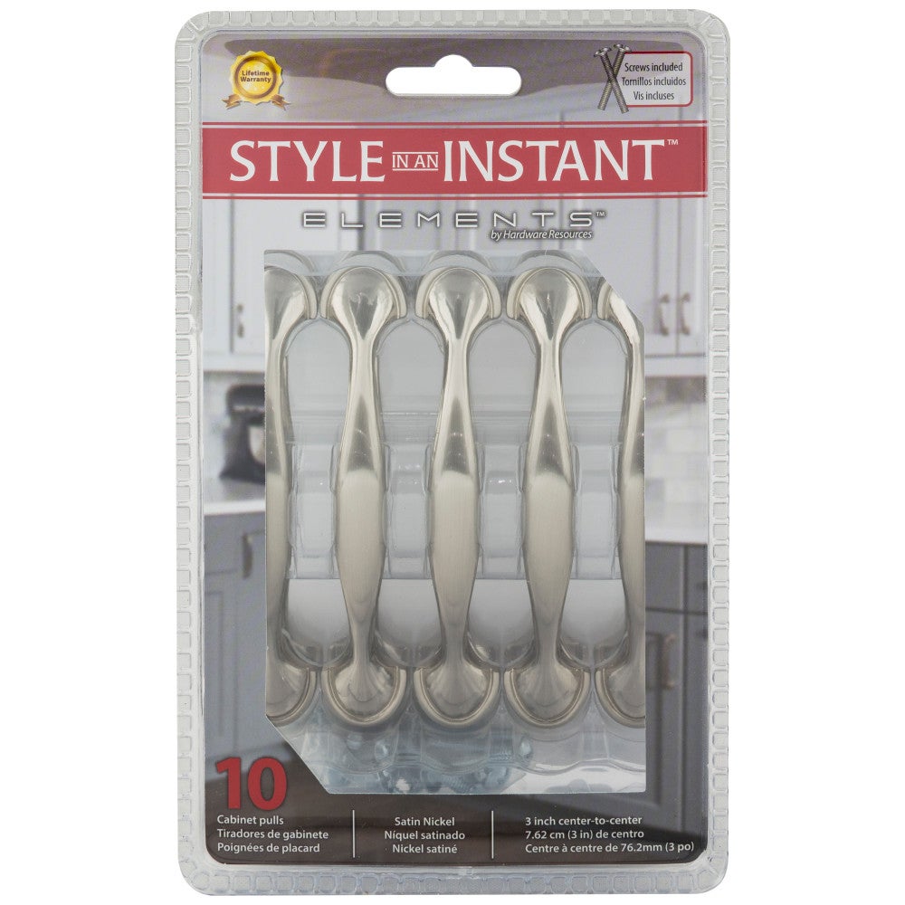 Hardware Resources 3" Center-to-Center Satin Nickel Watervale Cabinet Pull