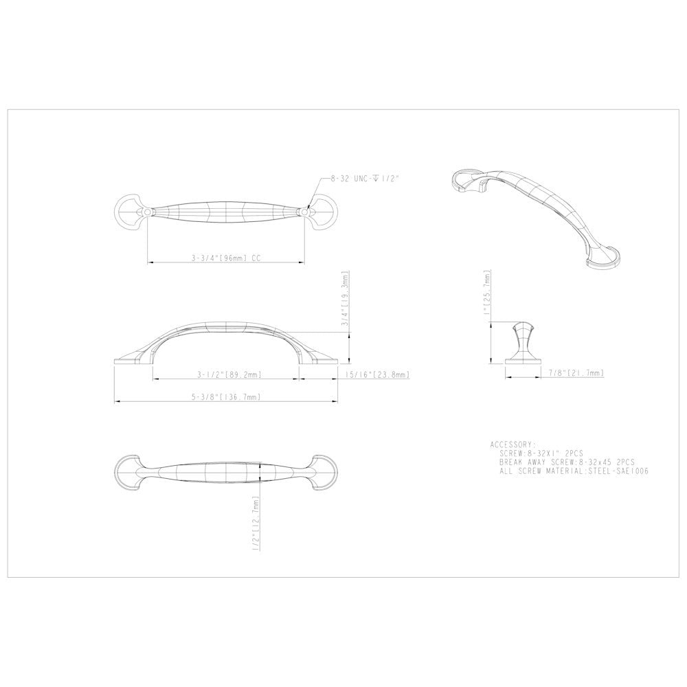 Hardware Resources 3" Center-to-Center Satin Nickel Watervale Cabinet Pull