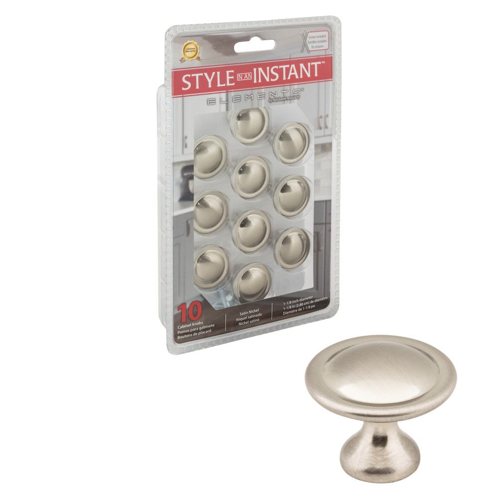 Hardware Resources 1-1/8" Diameter Satin Nickel Button Watervale Cabinet Mushroom Knob