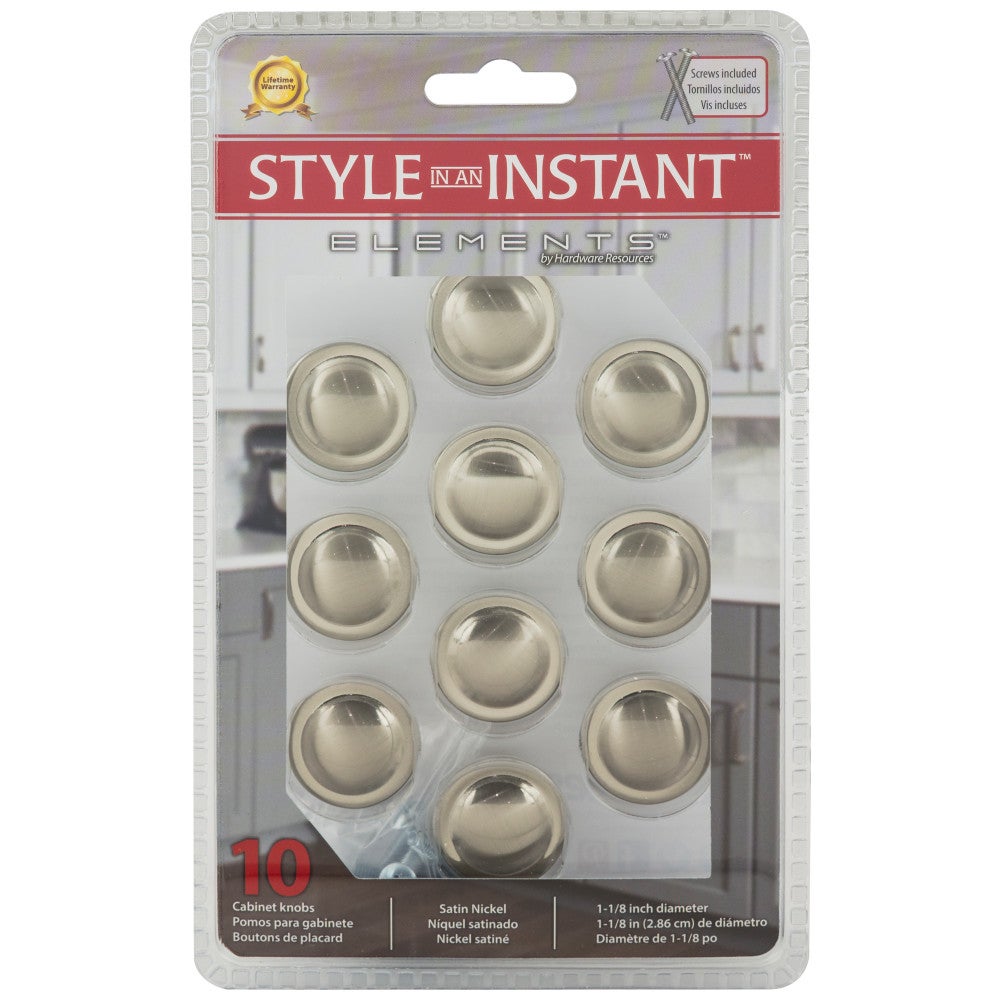 Hardware Resources 1-1/8" Diameter Satin Nickel Button Watervale Cabinet Mushroom Knob