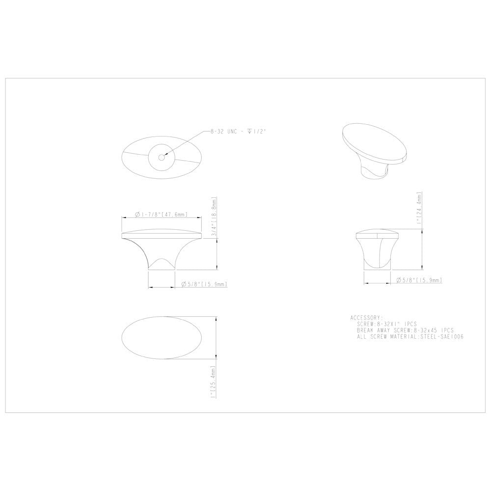 Hardware Resources 1-7/8" Overall Length Satin Nickel Oval Hudson Cabinet Knob