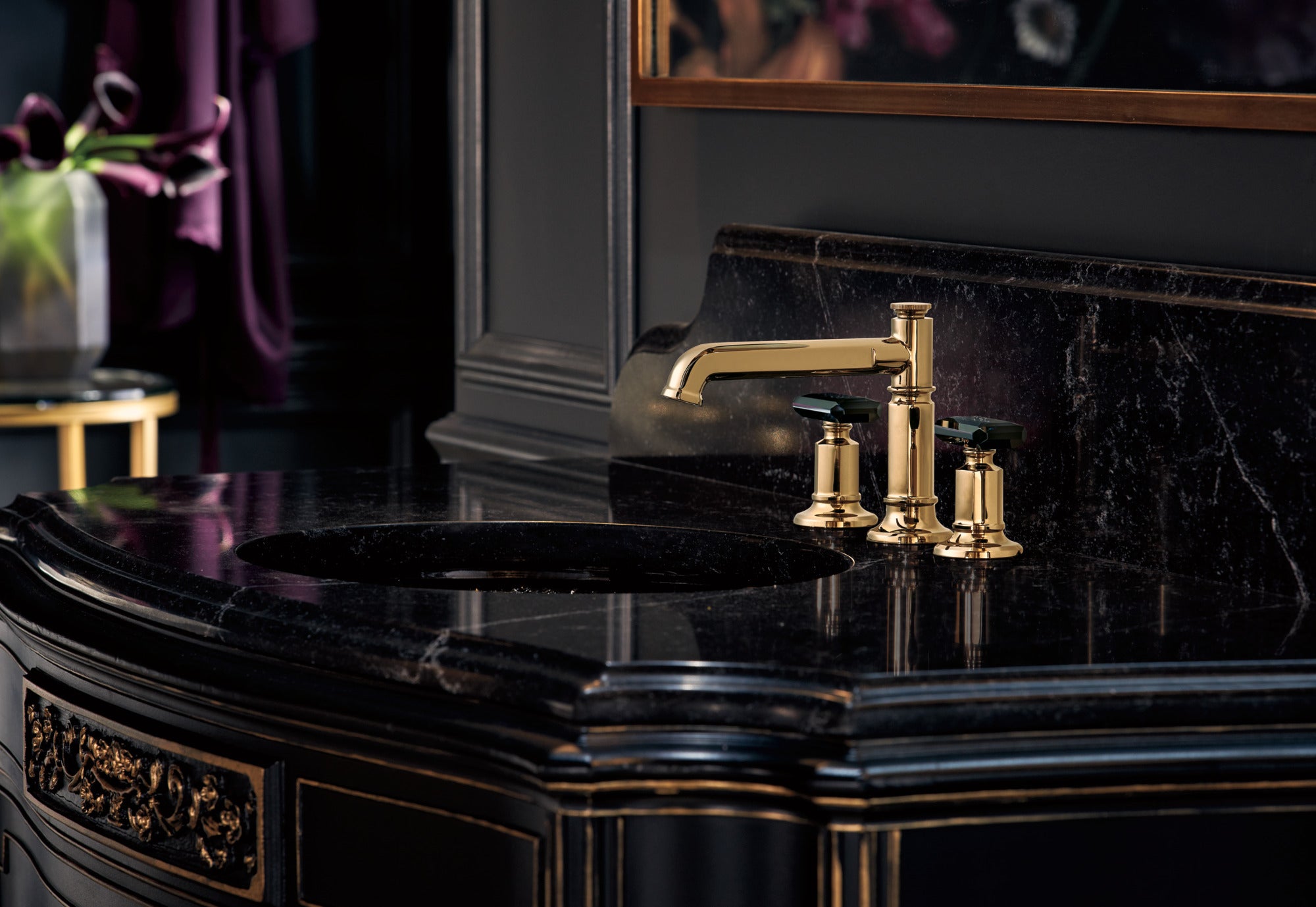 Brizo Invari® Widespread Lavatory Black Crytal Knob Handle Kit