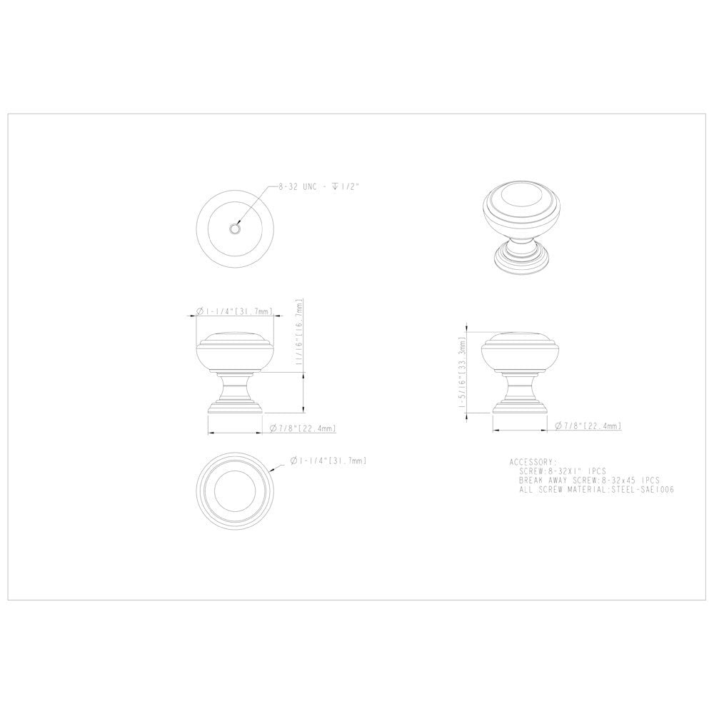 Hardware Resources 1-1/4" Diameter Satin Nickel Tiffany Cabinet Knob
