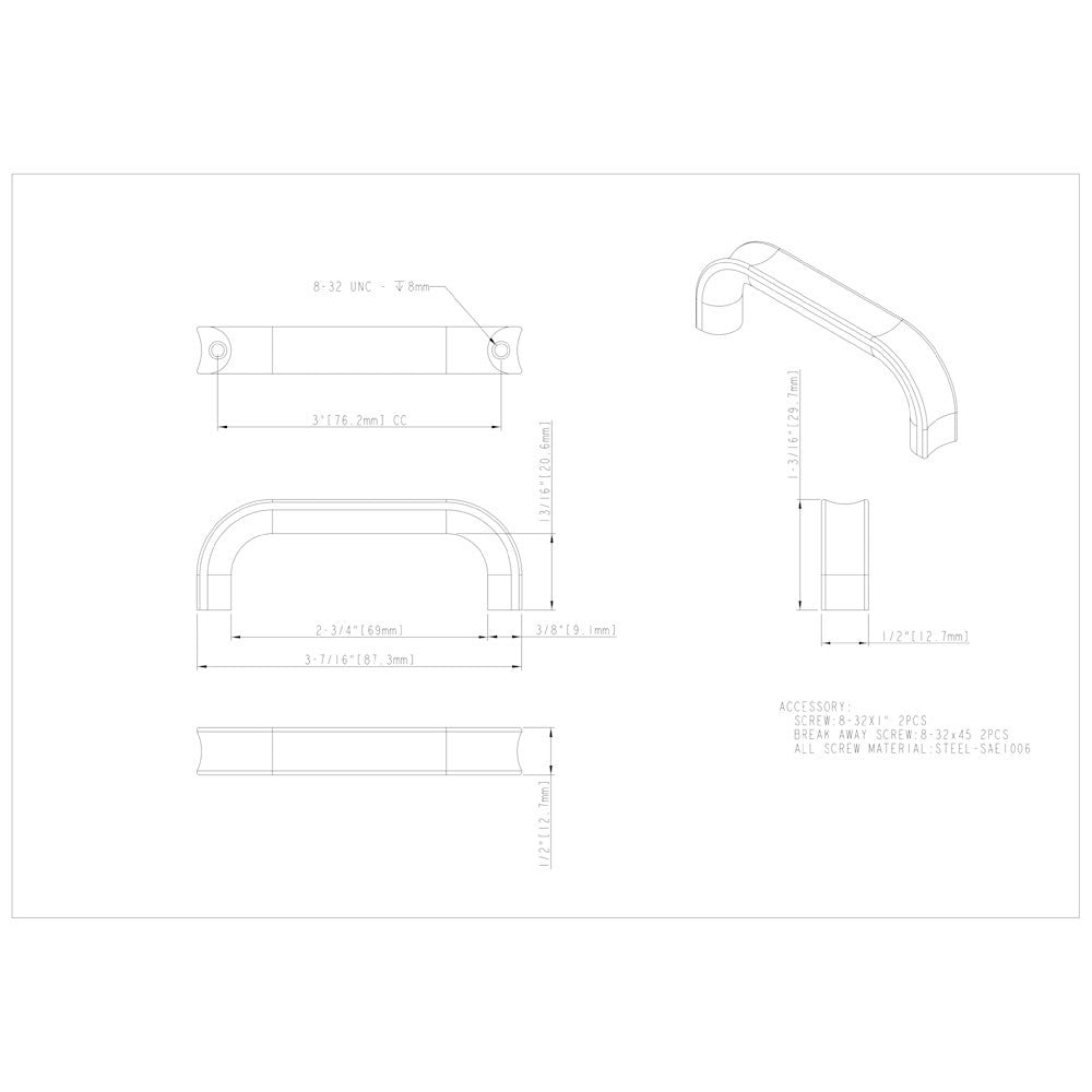 Hardware Resources 3" Center-to-Center Satin Nickel Rae Cabinet Pull