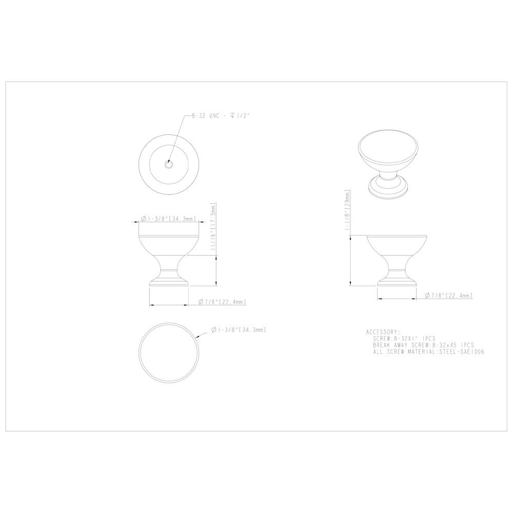 Hardware Resources 1-1/16" Diameter Polished Chrome Rae Cabinet Knob