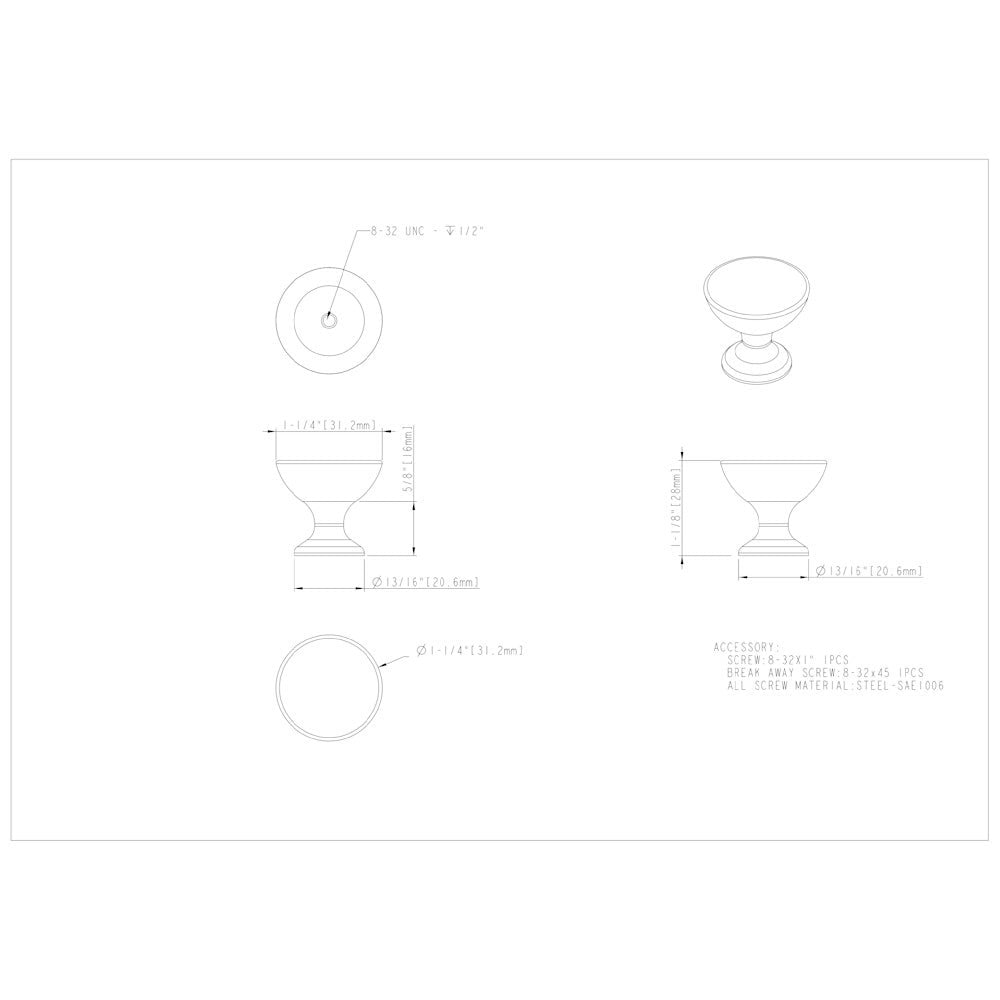 Hardware Resources 1-1/16" Diameter Polished Chrome Rae Cabinet Knob