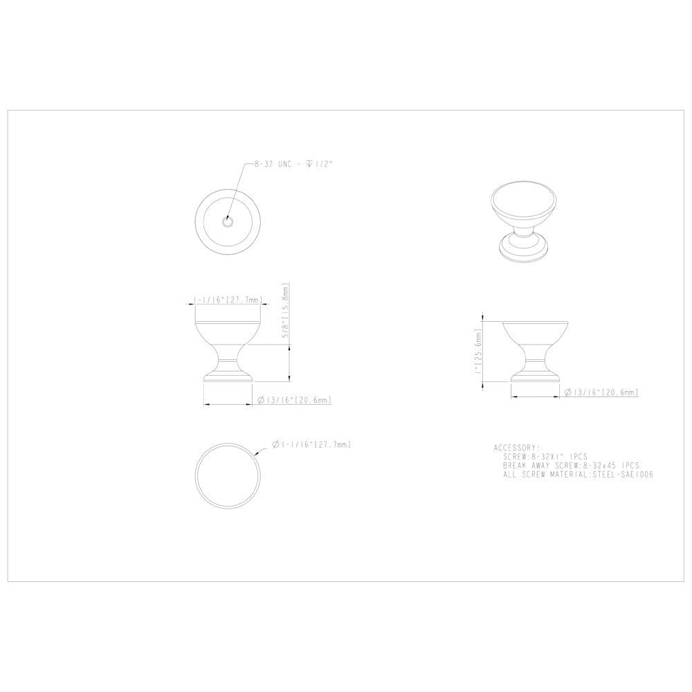 Hardware Resources 1-1/16" Diameter Polished Chrome Rae Cabinet Knob