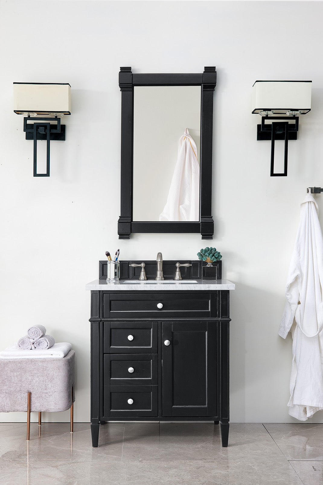 James Martin Brittany 30" Single Vanity in Black Onyx with 3cm Countertop