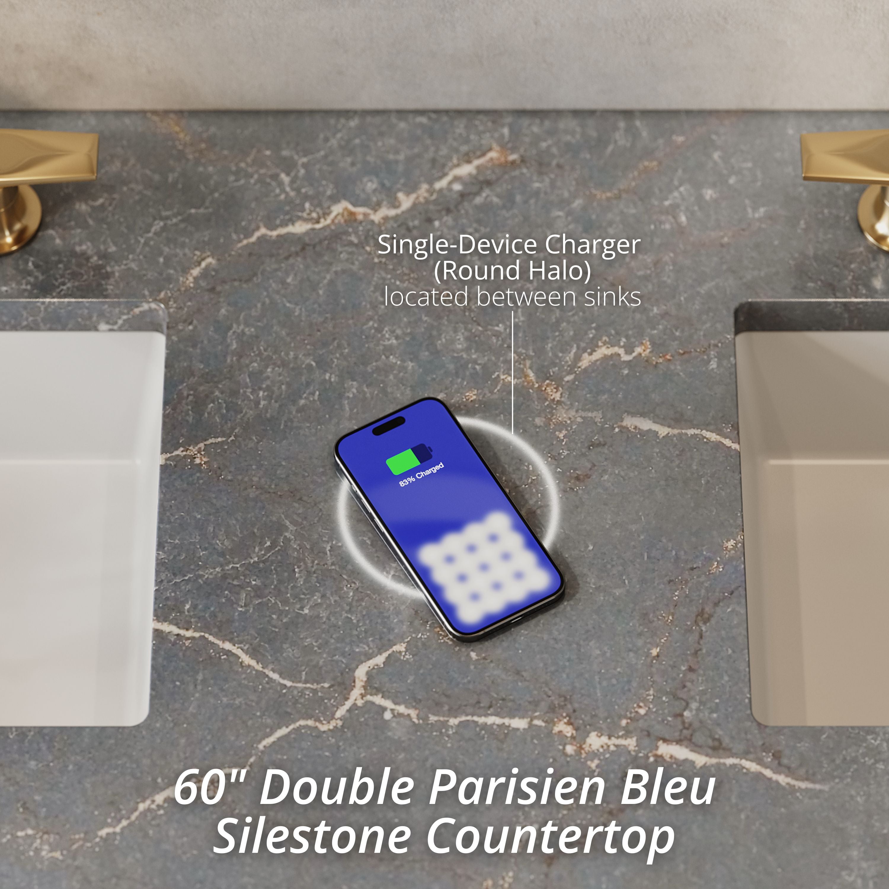 James Martin Amberly 60" Double Vanity in Mid-Century Walnut with 3cm Countertop and FreePower Wireless Charger