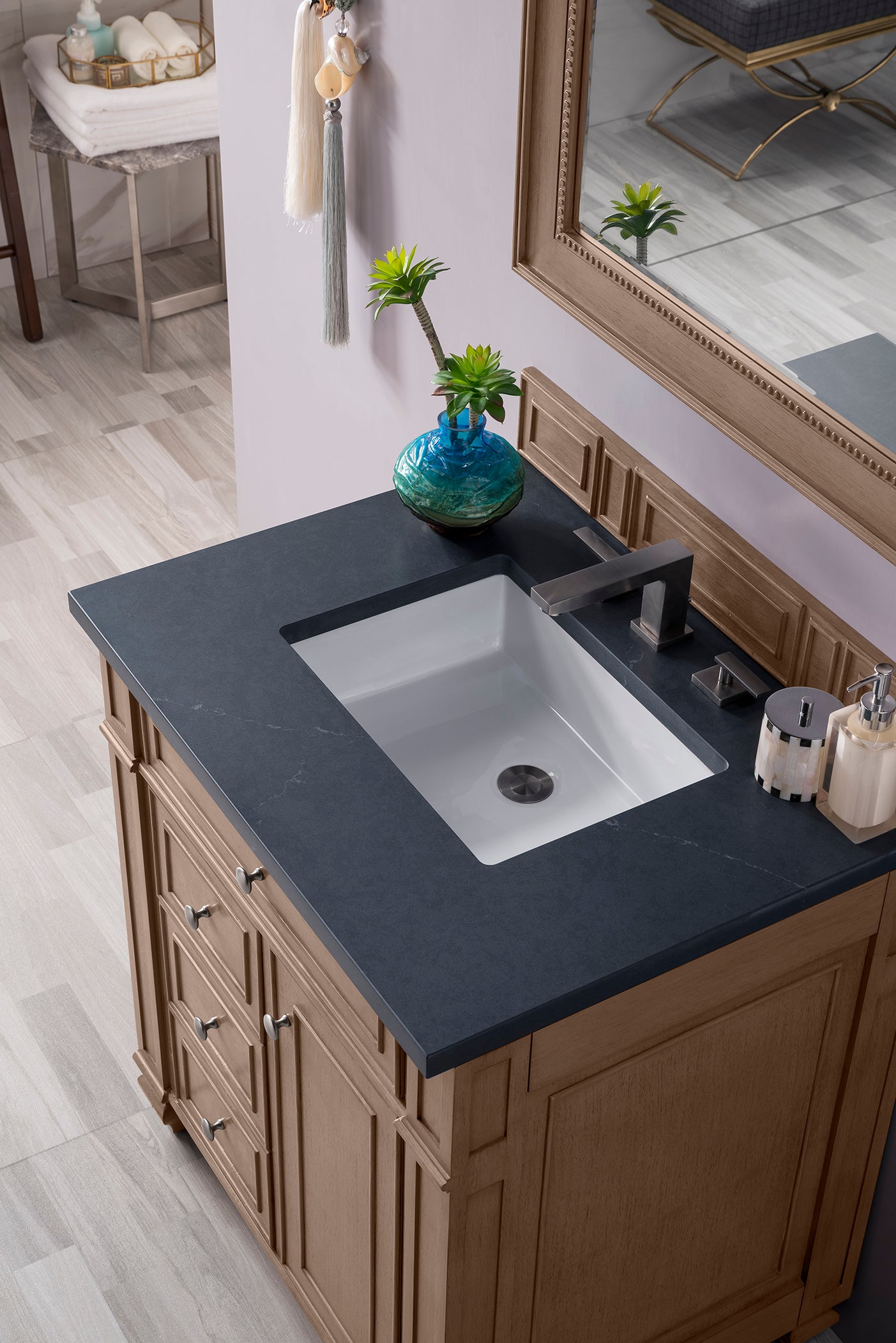 James Martin Bristol 30" Single Vanity in Whitewashed Walnut with 3cm Countertop