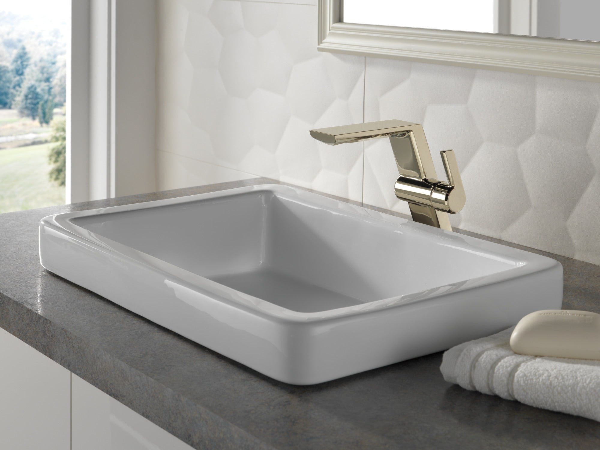 Delta Pivotal® Single Handle Mid-Height Vessel Bathroom Faucet