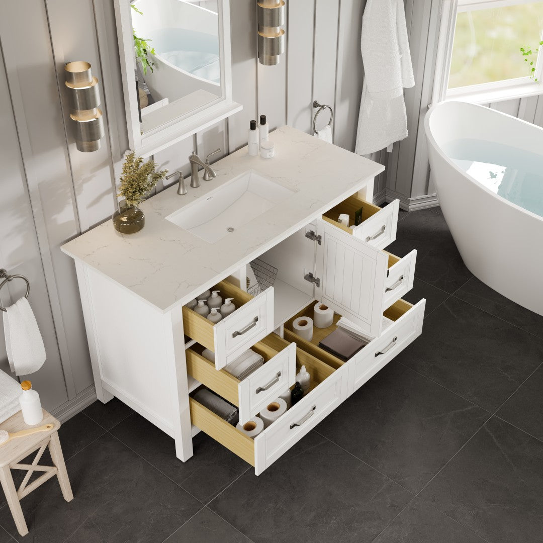 Eviva Britney Bath Vanity with Carrara Quartz Top and Undermount Porcelain Sink (24"-72")