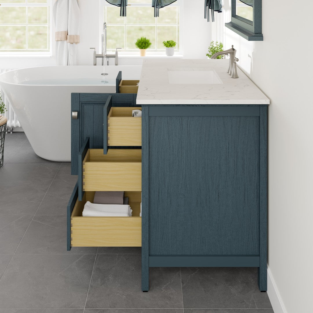Eviva Britney Bath Vanity with Carrara Quartz Top and Undermount Porcelain Sink (24"-72")