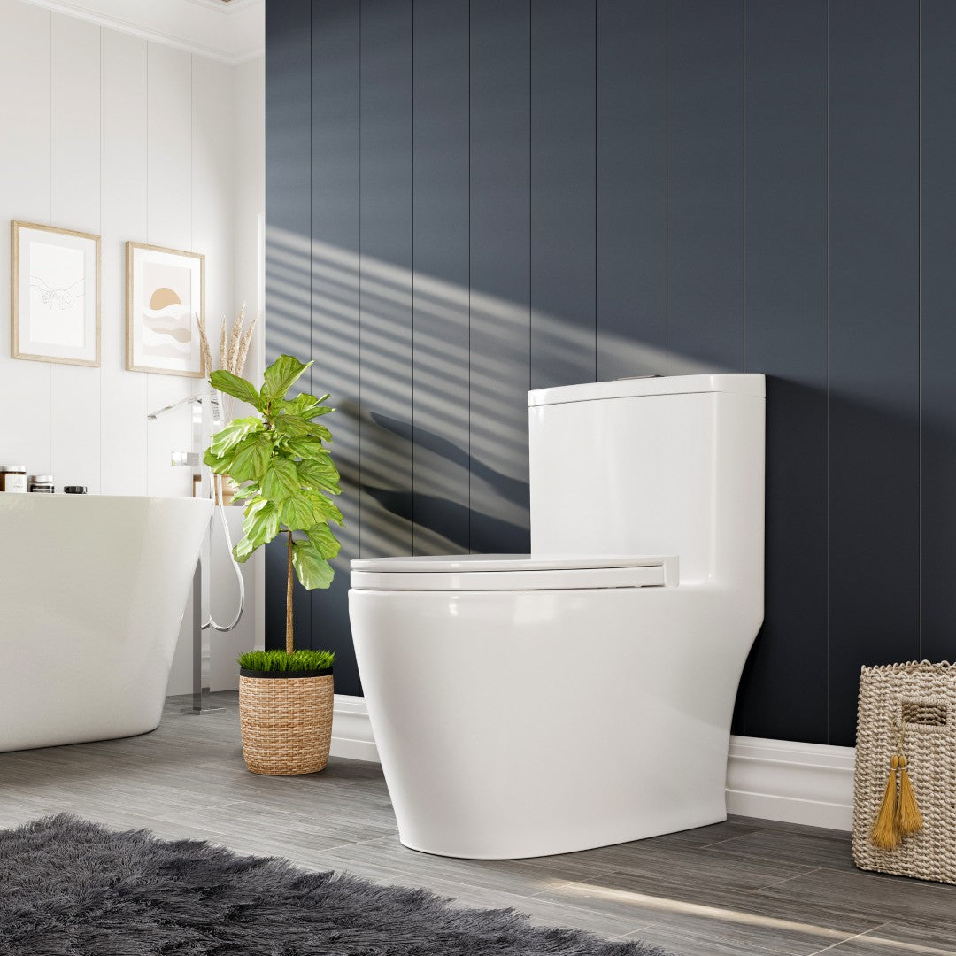 Zion 12 inch Floor Mounted 1-piece 1.28 GPF Tornado Flush Elongated Toilet in White Seat Included