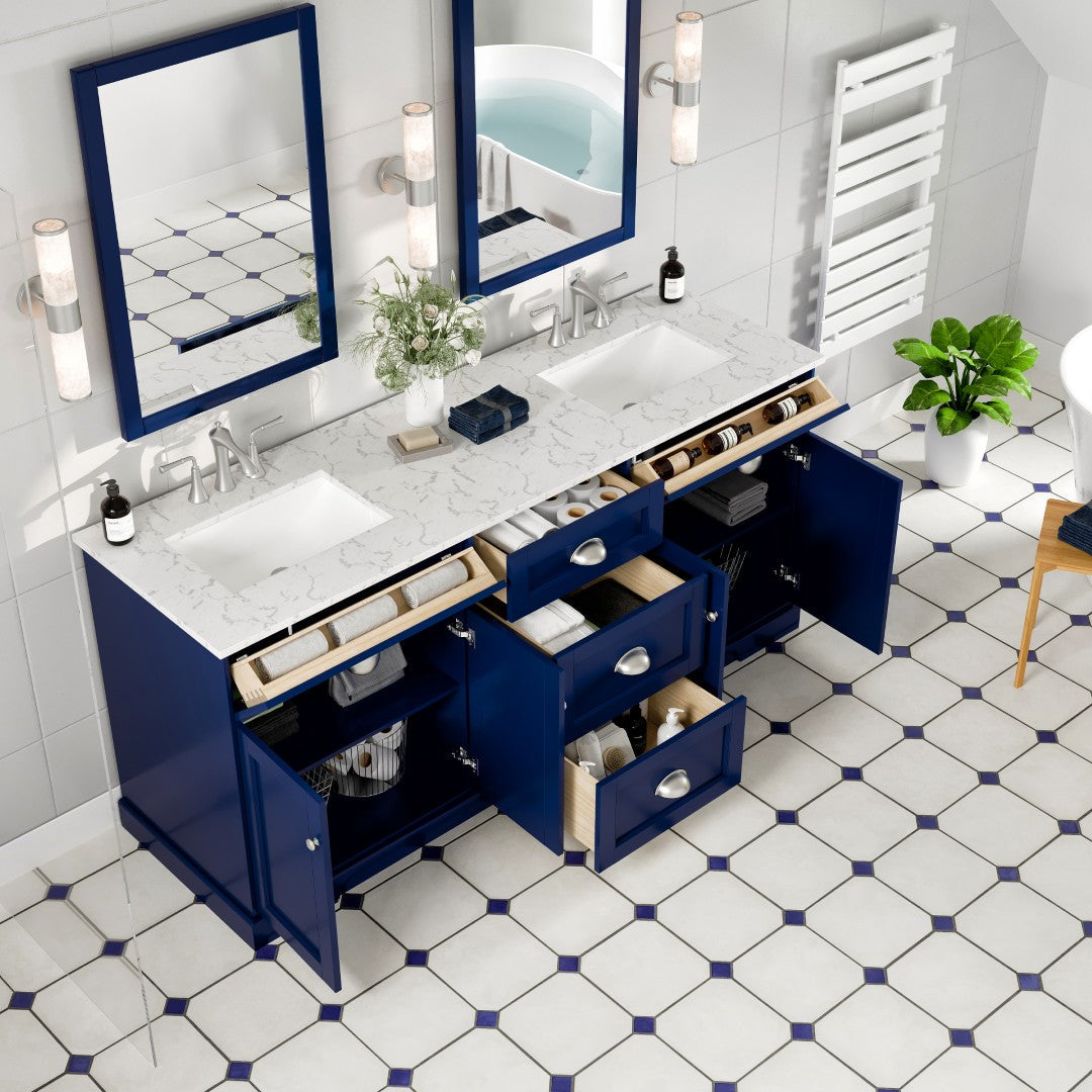 Eviva Epic Bath Vanity with Carrara Quartz Top and Undermount Porcelain Sinks (48"-100")