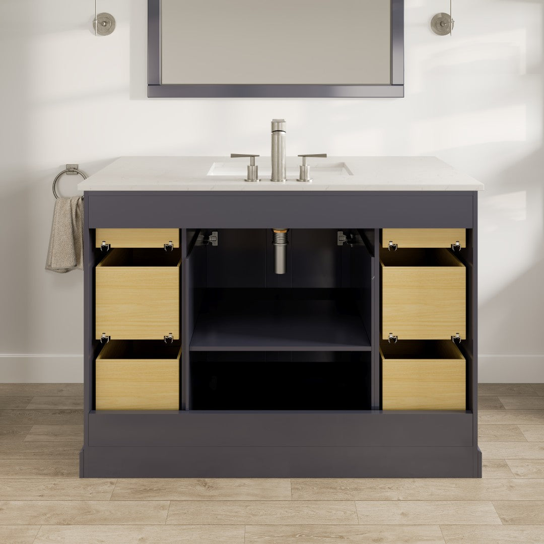 Eviva Epic Bath Vanity with Carrara Quartz Top and Undermount Porcelain Sinks (48"-100")
