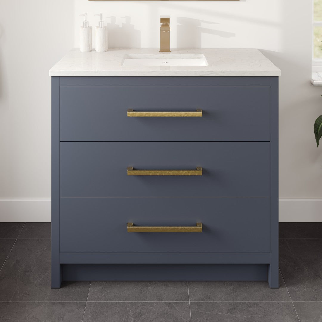 Eviva Curio Bath Vanity with Carrara Quartz Top and Undermount Porcelain Sink (24"-60")