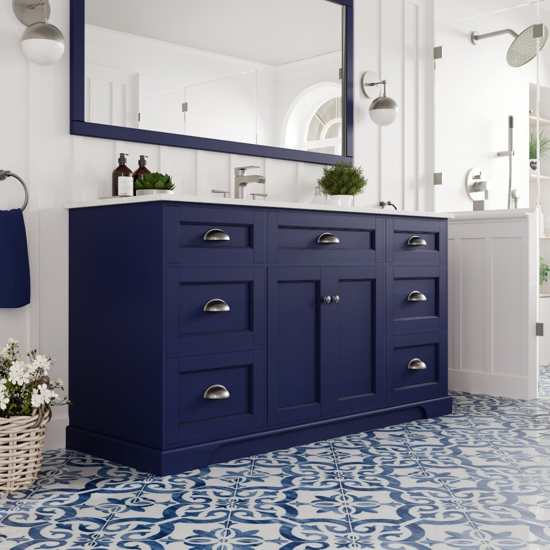 Eviva Epic Bath Vanity with Carrara Quartz Top and Undermount Porcelain Sinks (48"-100")