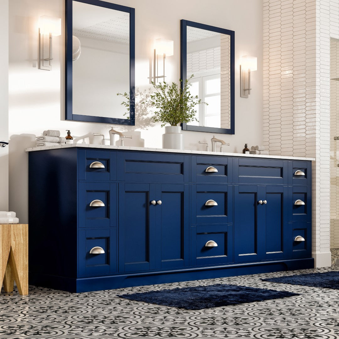 Eviva Epic Bath Vanity with Carrara Quartz Top and Undermount Porcelain Sinks (48"-100")