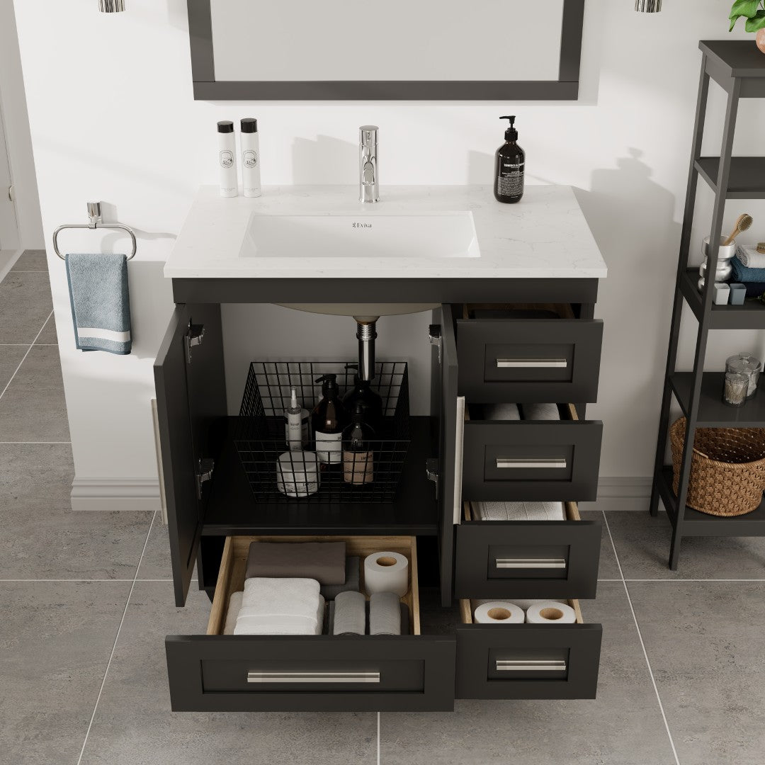 Eviva Loon Bath Vanity with Carrara Quartz Top and Undermount Porcelain Sink (28"-30")