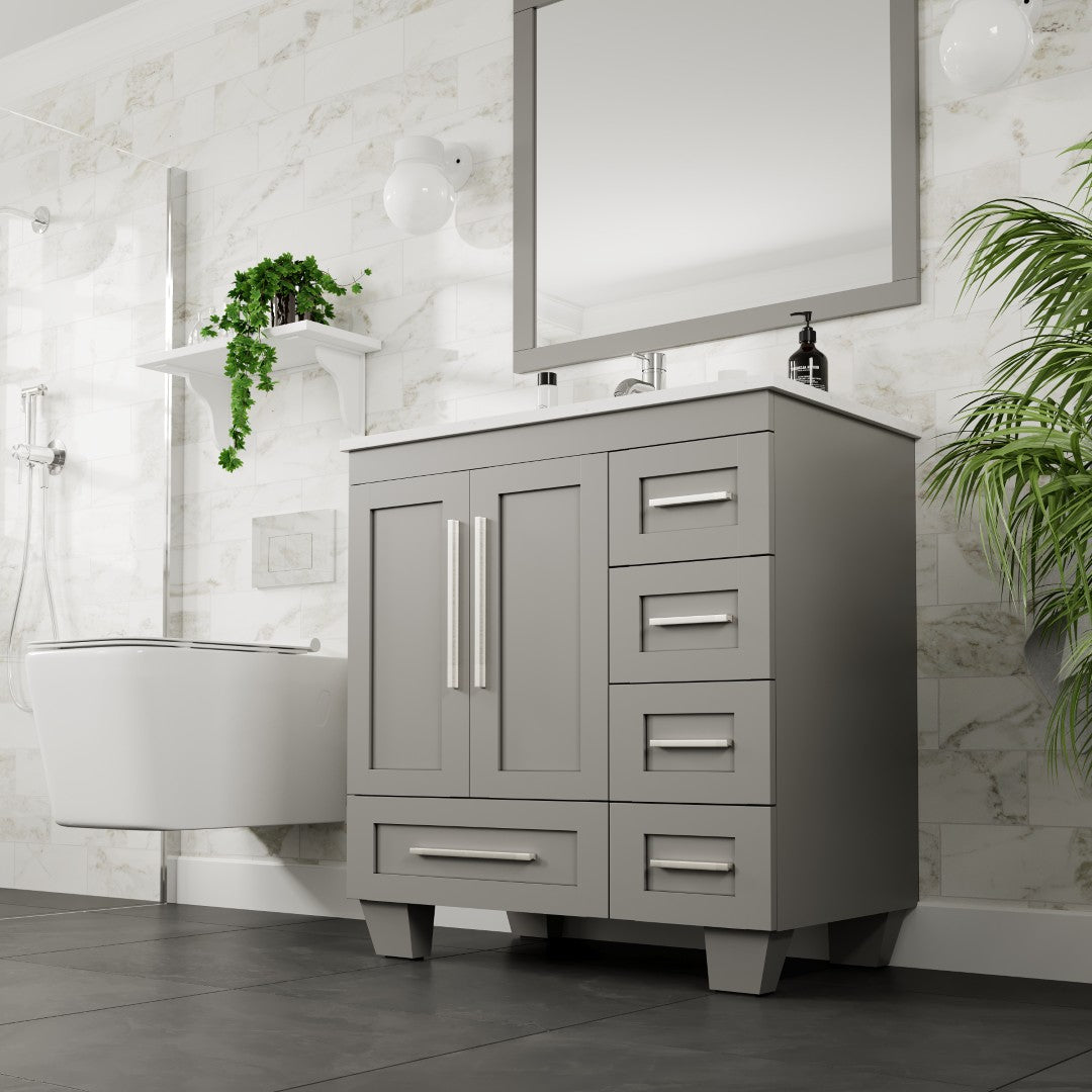 Eviva Loon Bath Vanity with Carrara Quartz Top and Undermount Porcelain Sink (28"-30")