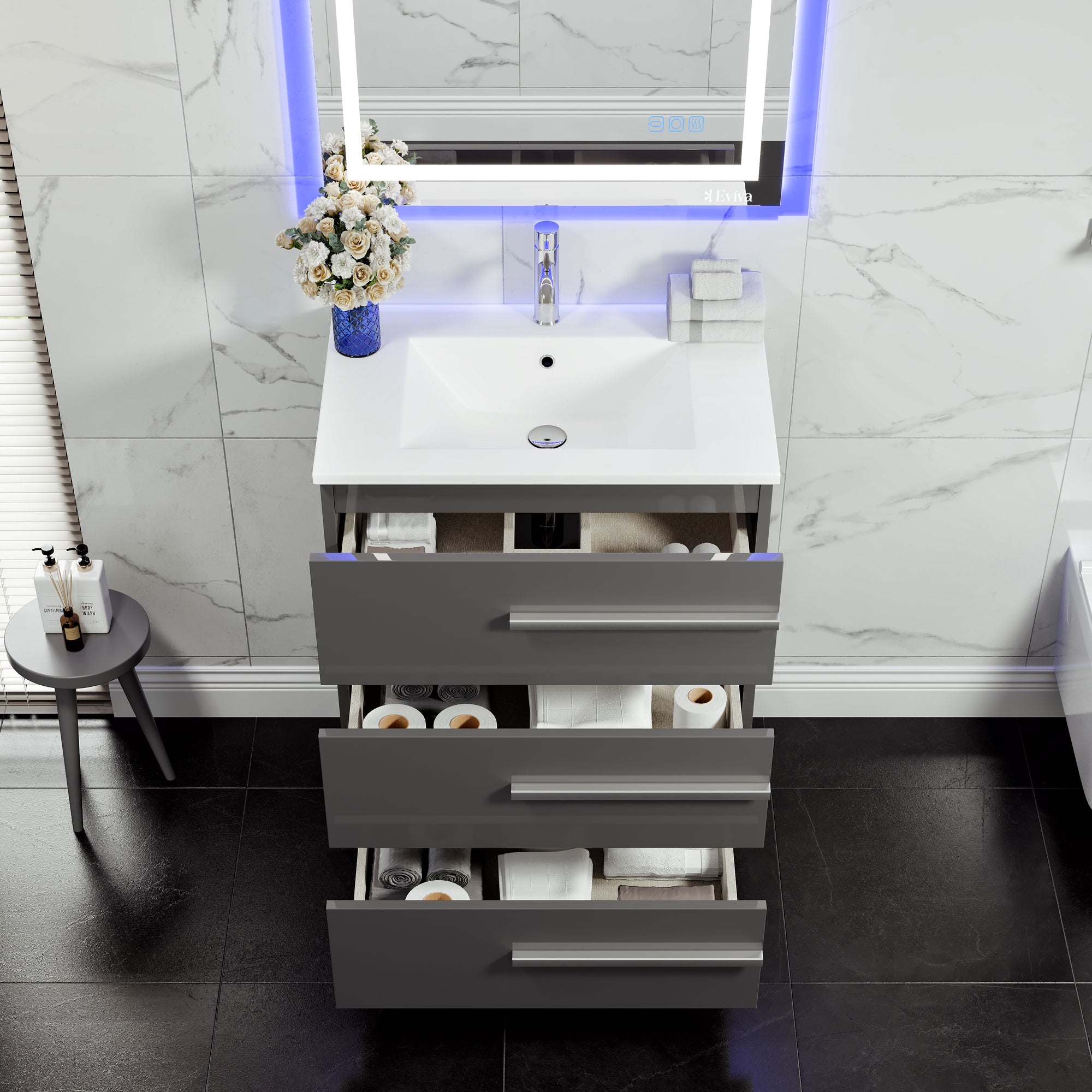 Eviva Deluxe Bath Vanity with Porcelain Top and Integrated Sink (20"-32")