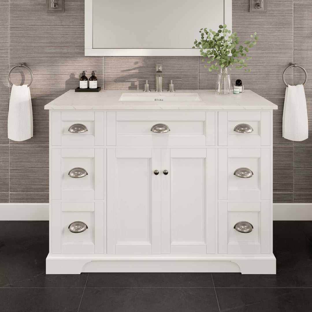 Eviva Epic Bath Vanity with Carrara Quartz Top and Undermount Porcelain Sinks (48"-100")