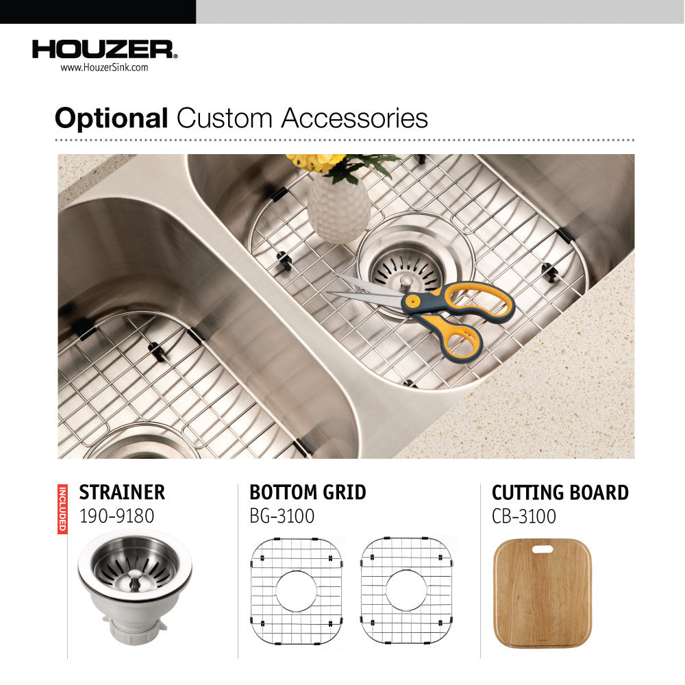 Houzer Elite 31 inch Stainless Steel Undermount 50/50 Double Bowl Kitchen Sink - ED-3108