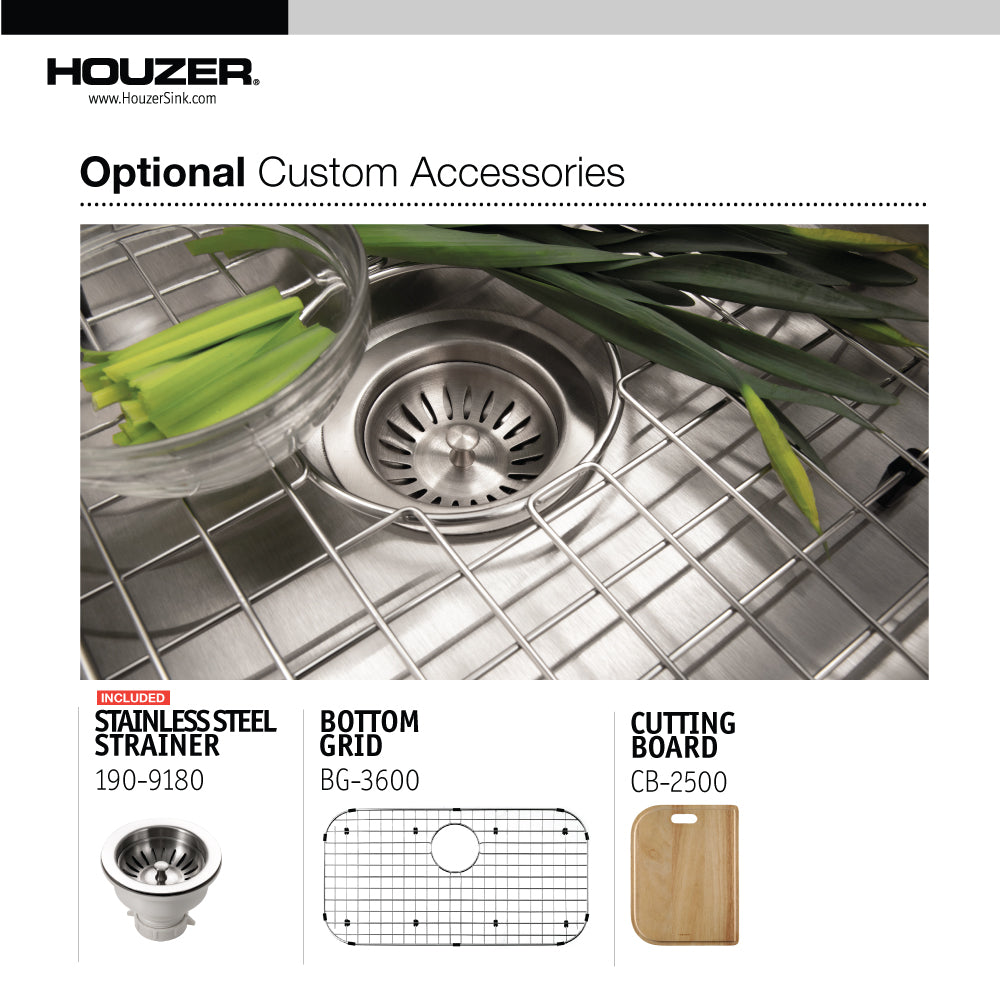 Houzer Medallion 32 inch Stainless Steel Undermount Single Bowl Kitchen Sink with Strainer