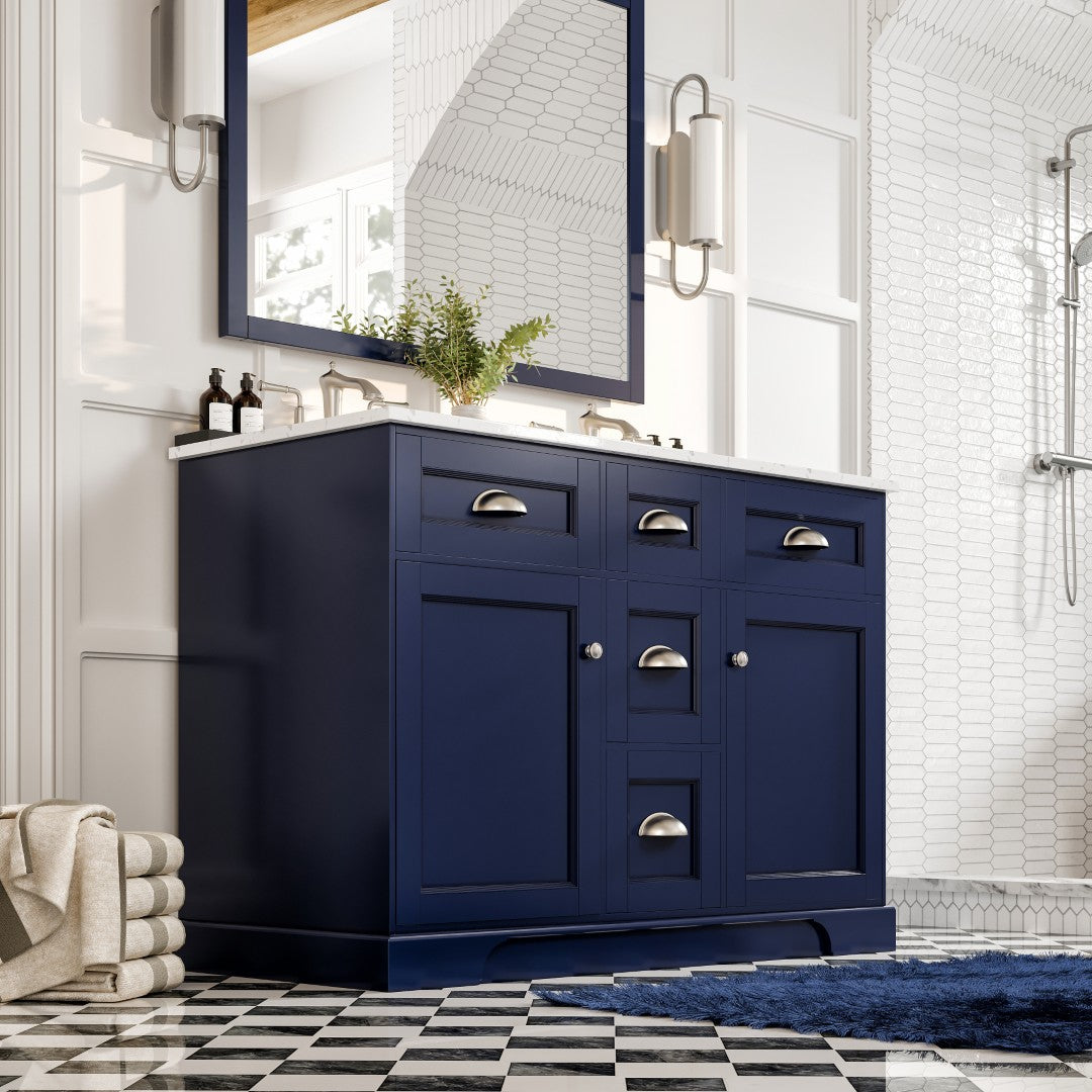 Eviva Epic Bath Vanity with Carrara Quartz Top and Undermount Porcelain Sinks (48"-100")