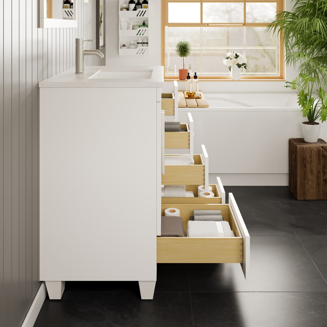 Eviva Loon Bath Vanity with Carrara Quartz Top and Undermount Porcelain Sink (28"-30")