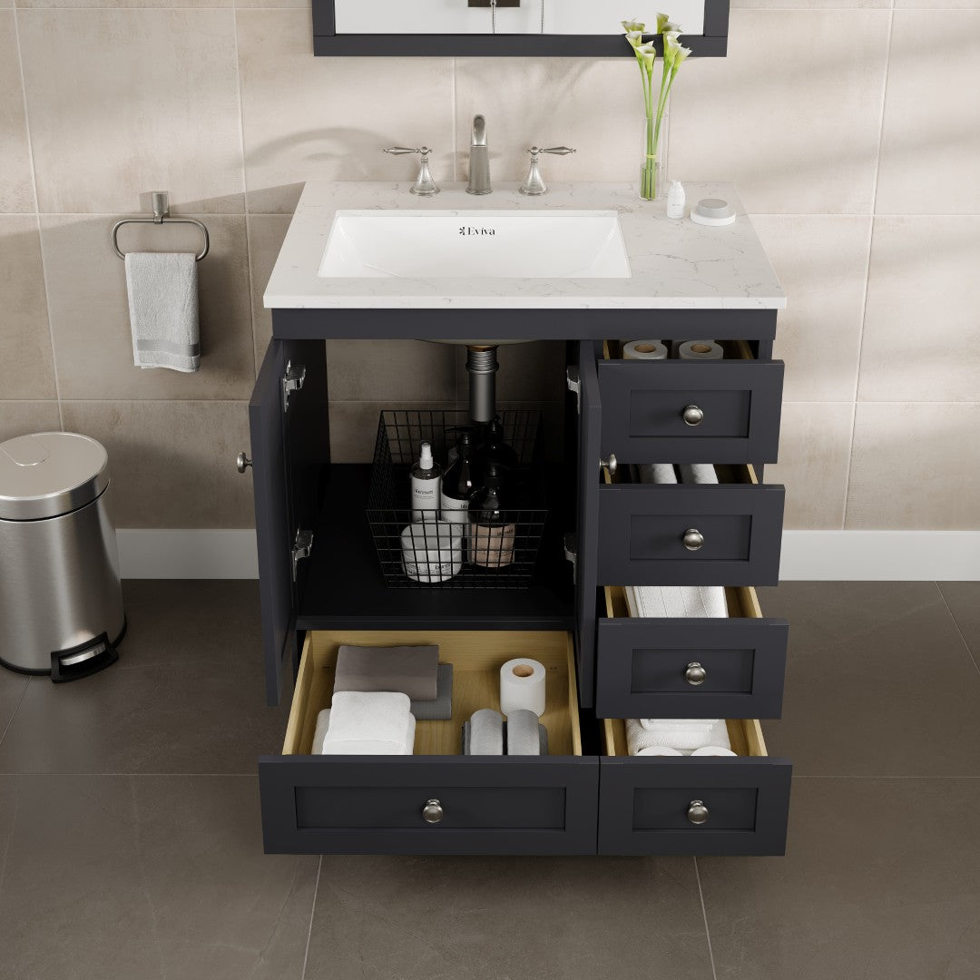 Eviva Acclaim Bath Vanity with Counter Top and Undermount Porcelain Sink (24"-30")