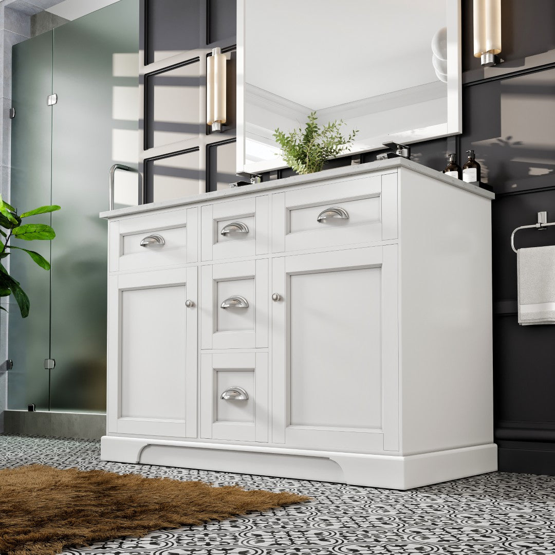Eviva Epic Bath Vanity with Carrara Quartz Top and Undermount Porcelain Sinks (48"-100")