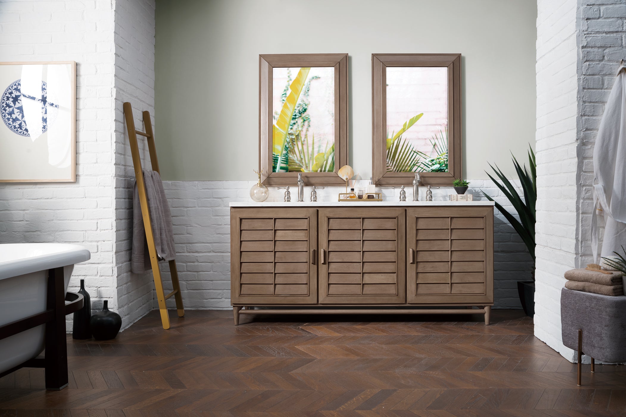 James Martin Portland 72" Double Vanity in Whitewashed Walnut with 3cm Countertop