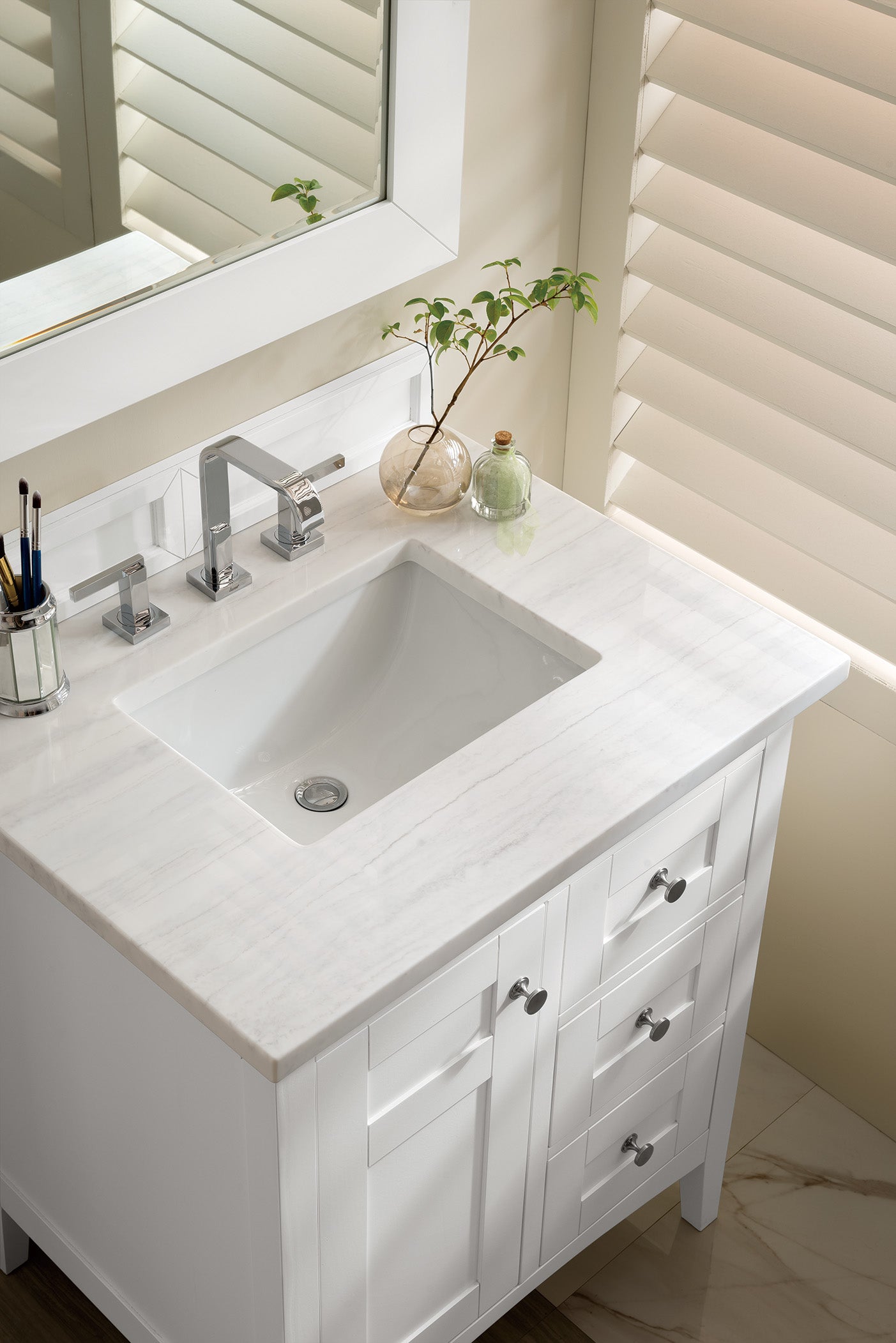 James Martin Palisades 30" Single Vanity in Bright White with 3cm Countertop