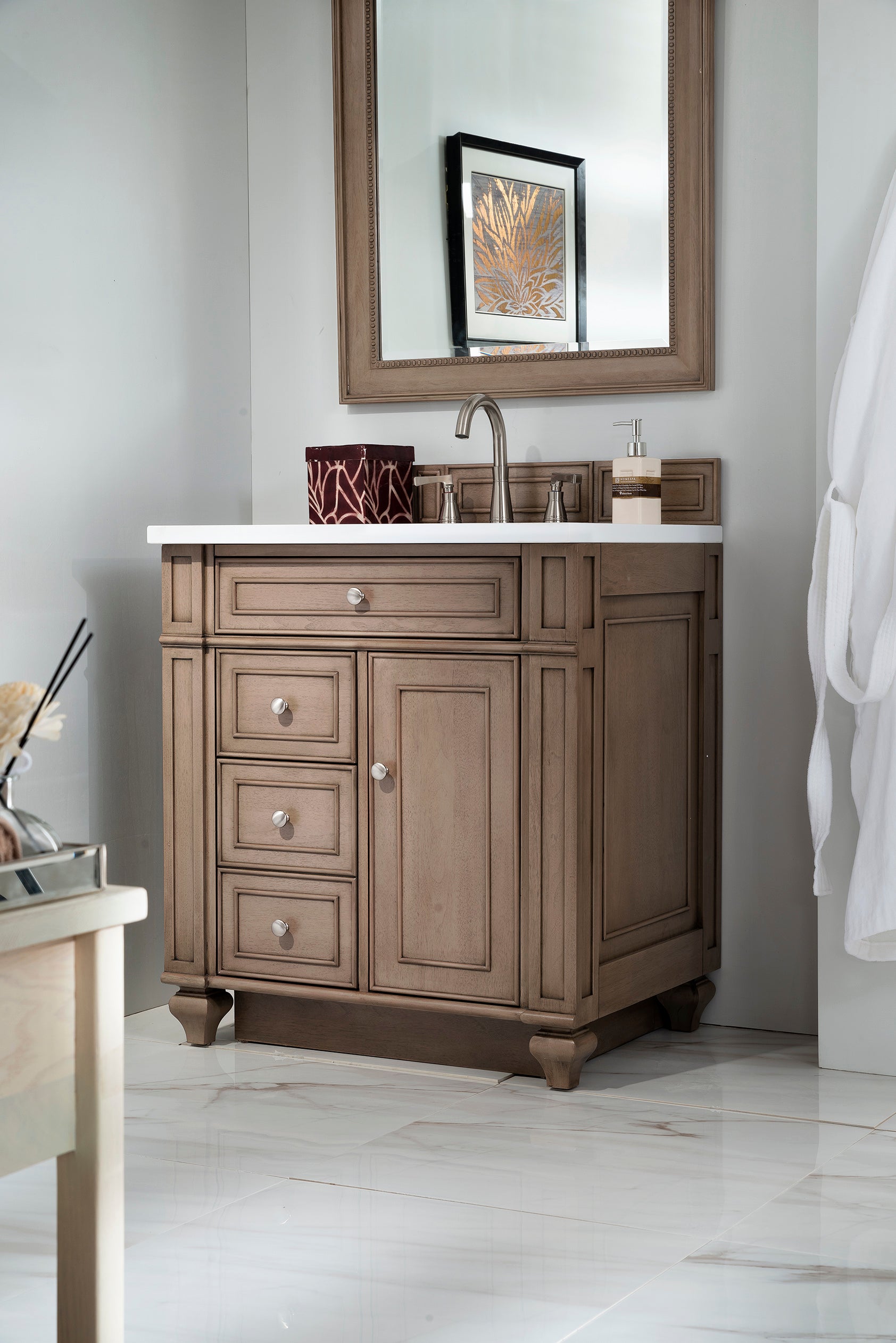 James Martin Bristol 30" Single Vanity in Whitewashed Walnut with 3cm Countertop