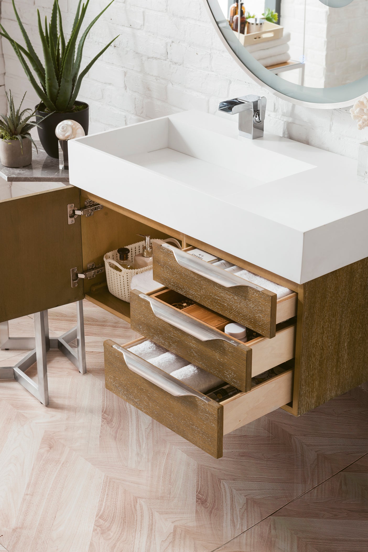 James Martin Columbia 36" Wall Mounted Single Vanity with Mineral Composite Stone Countertop