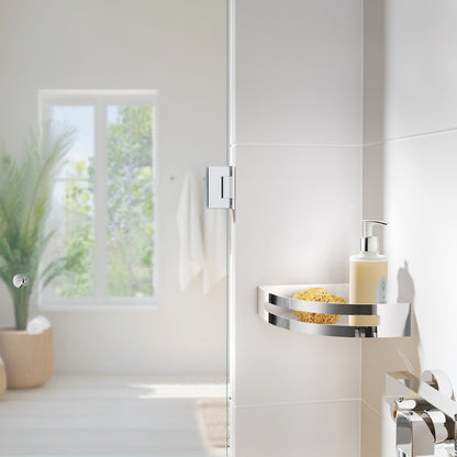 SIDELINE - Corner shower basket in Polished Stainless Steel/insert in White ABS