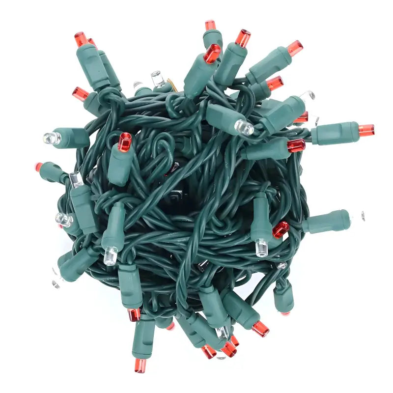 70 5mm Red, Cool White LED Christmas Lights, 4" Spacing