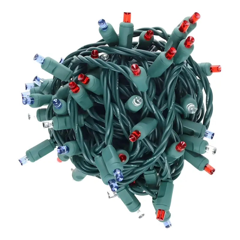 70 5mm Red, White, Blue LED Christmas Lights, 4" Spacing