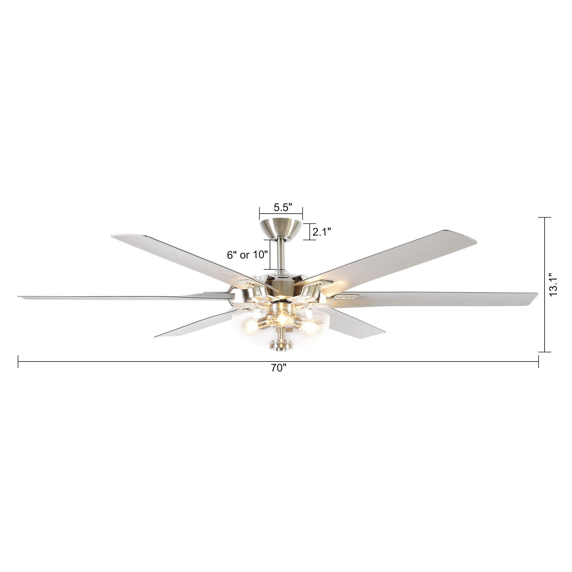 70'' Modern Satin Nickel 6 Blade Ceiling Fan
