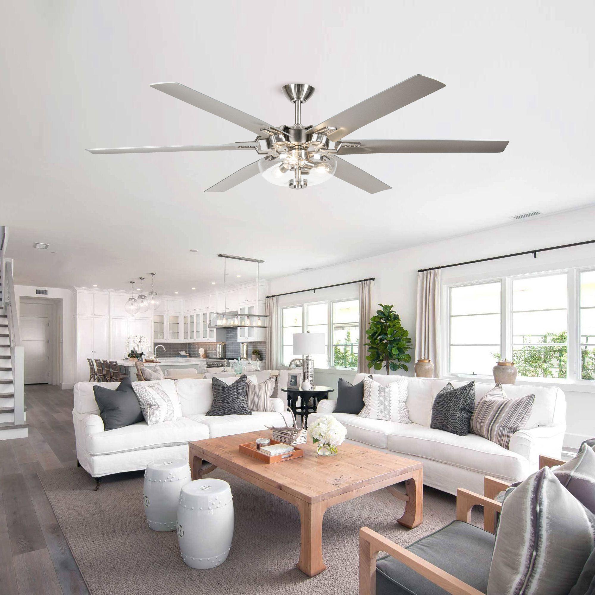 70'' Modern Satin Nickel 6 Blade Ceiling Fan