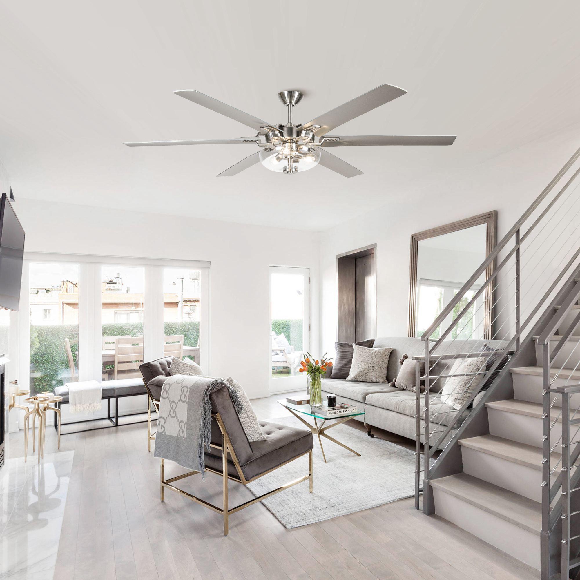 70'' Modern Satin Nickel 6 Blade Ceiling Fan