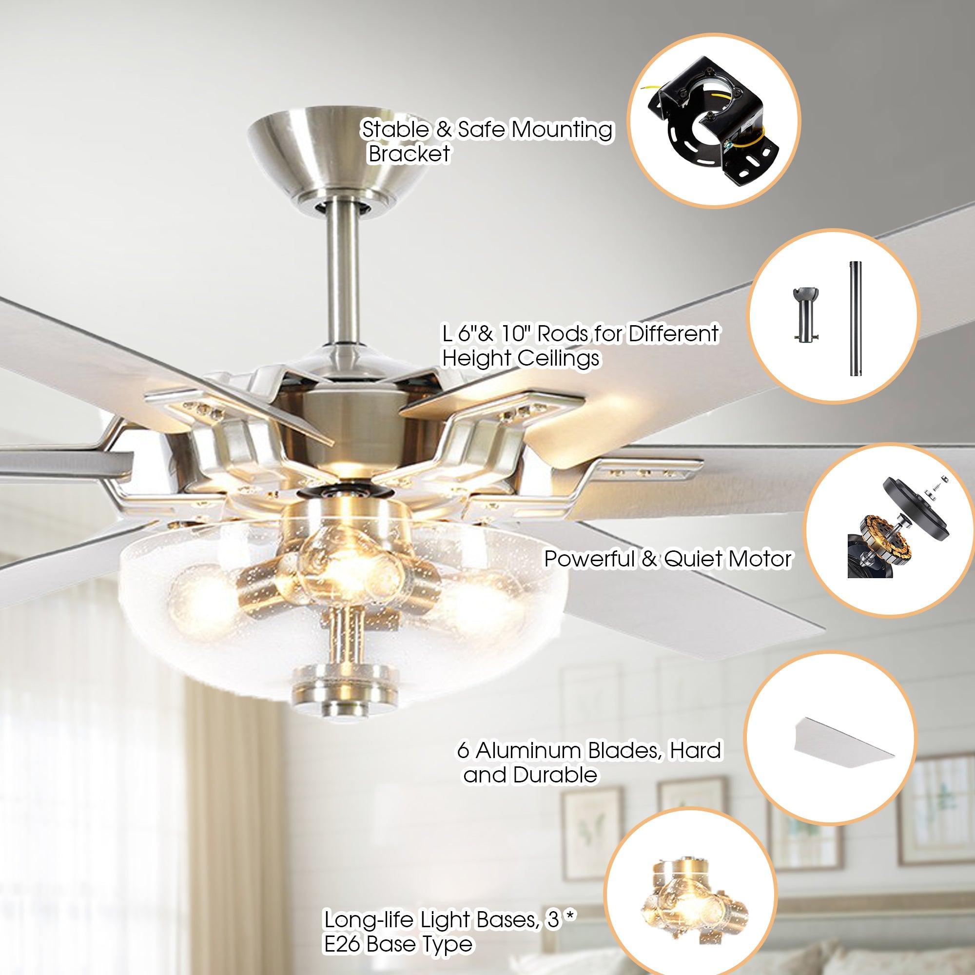 70'' Modern Satin Nickel 6 Blade Ceiling Fan